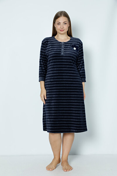 İntensive μπλε ναυτικό κουμπί τσέπης με πέτρα λεπτομέρεια συν μέγεθος βαμβακερό βελούδινο φόρεμα