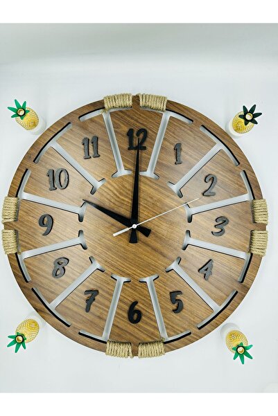 Bk Gift BK-HOME-OFİCE ENA Hasır İp Detaylı Ahşap Duvar Saati