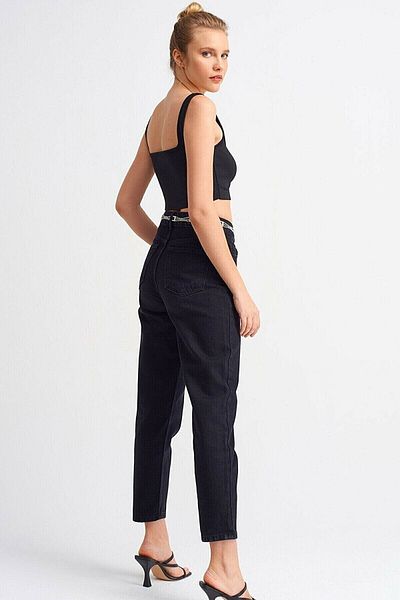 Geppetto Blugi Boyfriend cu talie înaltă - Evan Women's Black Mom Jean 2024