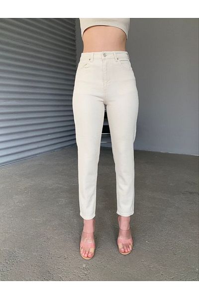 Geppetto Monera Women Beige Mom Jean - 2024 Παντελόνι με απλό σχέδιο