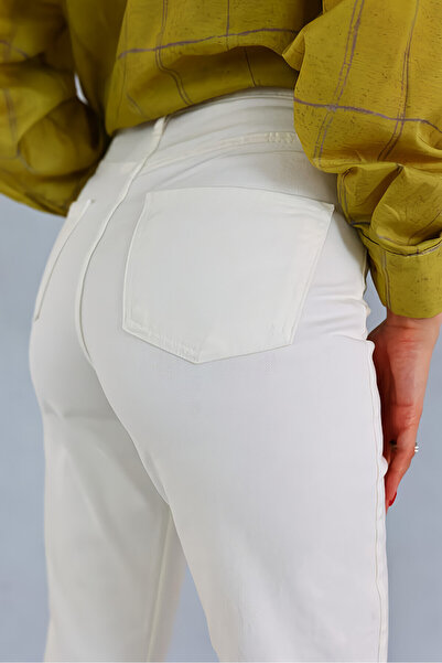 MAKRAS EXCLUSIVE Women's White Mom Jean High Waist White Mom Jeans 100% Natural Cotton 2024