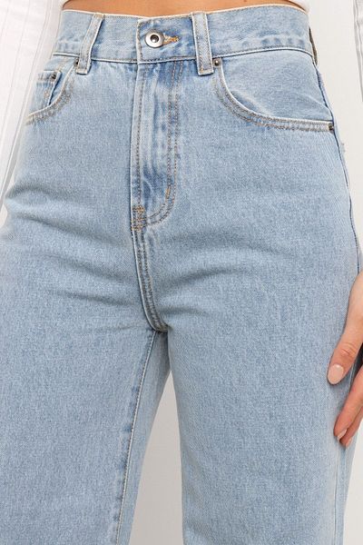MAKRAS EXCLUSIVE Retractor cu talie înaltă pentru femei, albastru gheață, spălat cu zăpadă, Palazzo cu picioare largi, Jean Power Lycra, 2024
