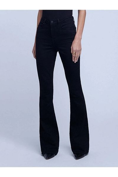 Geppetto Pantaloni de blugi pentru femei Elen, negri, cu talie înaltă, cu picior spaniol, 2024