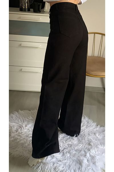 Geppetto Blugi negri Palazzo cu talie înaltă Morena Blugi flexibili din lycra