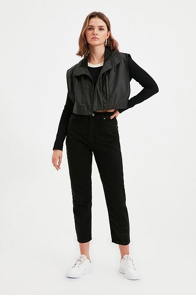 Geppetto Blugi Clara Boyfriend Black Colorfast Blugi pentru femei Boyfriend cu talie înaltă Lycra 2024