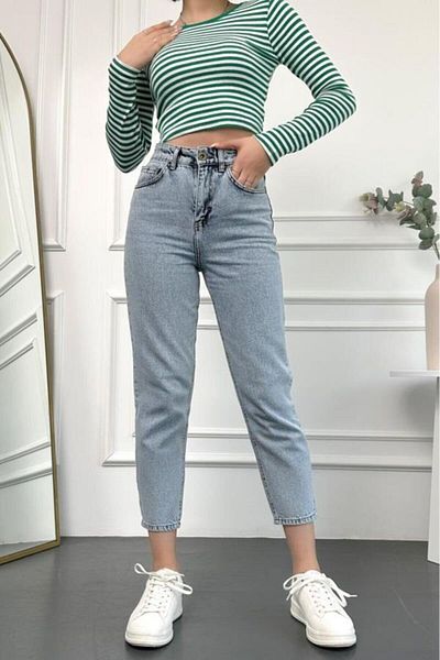 Geppetto Pantaloni de damă Mom Fit cu talie înaltă - albastru, zăpadă 2024