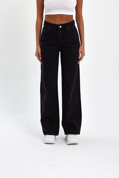 Geppetto Black High Waist Zippered Wideleg Jean Trousers