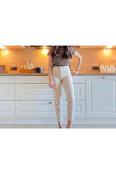 Geppetto Ψηλόμεσο Lycra Beige Boyfriend Jeans - Strechy γυναικείο τζιν 2024