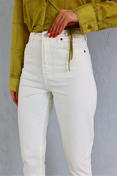 Geppetto Jean Mom alb de damă cu talie înaltă Blugi mom albi 100% bumbac natural 2024