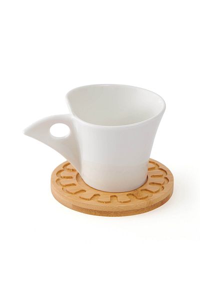 Paçi Belina White 12 Piece Tea Cup Set with Bamboo Plate