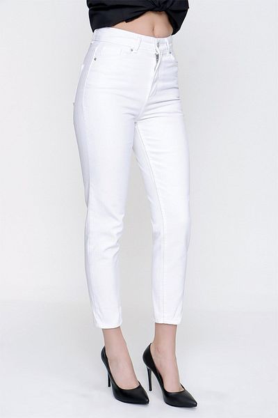 Geppetto Monera 2024 - Pantaloni de damă, albi, uni Mom Jean