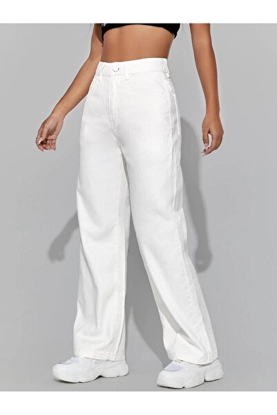 MAKRAS EXCLUSIVE Λευκό ψηλόμεσο φαρδύ Boyfriend παντελόνι palazzo jean