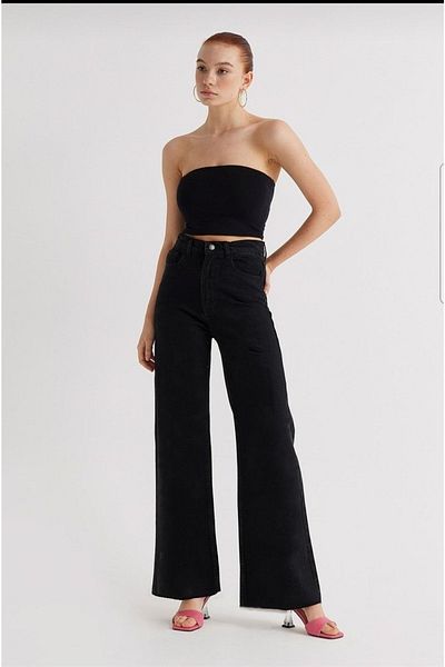 Geppetto Love 90's Black Power Lycra Femei cu talie super înaltă, picior largi, blugi Jans largi 2024 Jean