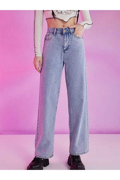 Geppetto Anii '90 Blue Snow Wash Casual Palazzo Wideleg Jean Power Lycra pentru femei cu talie înaltă 2024