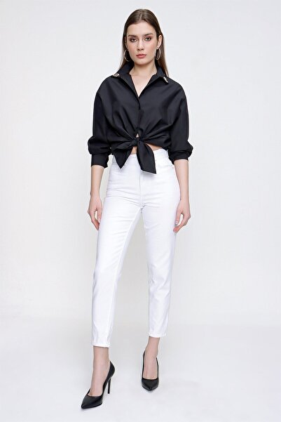 MAKRAS EXCLUSIVE Monera 2024 - Women's White Plain Mom Jean Trousers