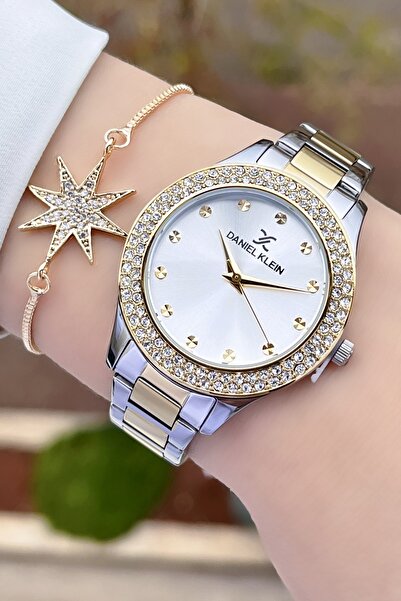 Daniel Klein Sarı Metalik Renk 2 Yıl Garantili Taşlı Kadın Kol Saati ve Bileklik