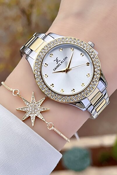 Daniel Klein Altın Gümüş Renk 24 Ay Garantili Kadın Kol Saati ve Bileklik