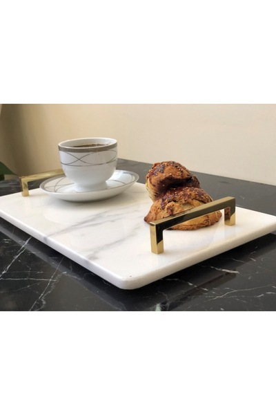 Modestmar Natural Marble Presentation Tray Yellow Square Handle 20x30cm Mrm0180
