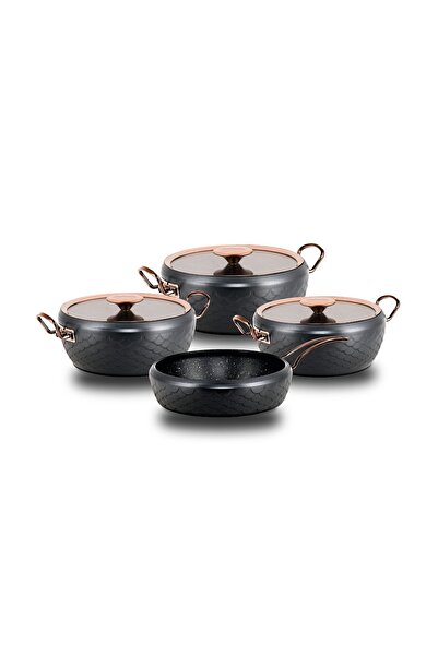 OMS SIRENA 7 PIECES GRANITE COOKER SET ANTHRACITE COPPER COVER 3540