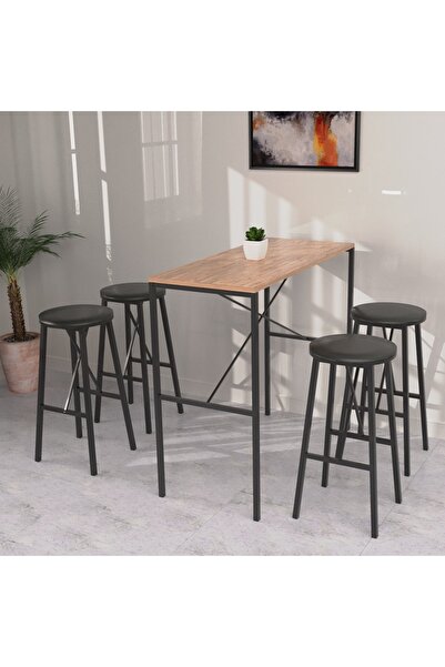 eportatif 4 Kişilik Bar Masa Bar Tabure Takımı Mutfak Masası Bar Tabure Takım 1306