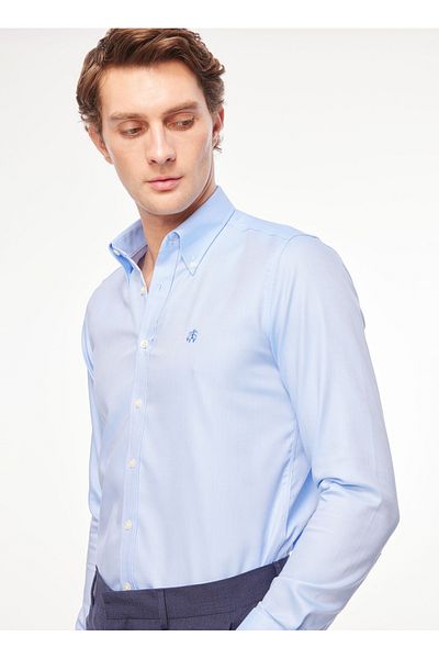 BROOKS BROTHERS قميص رجالي أزرق ذو قصة ضيقة وأزرار BBFW23MSH028
