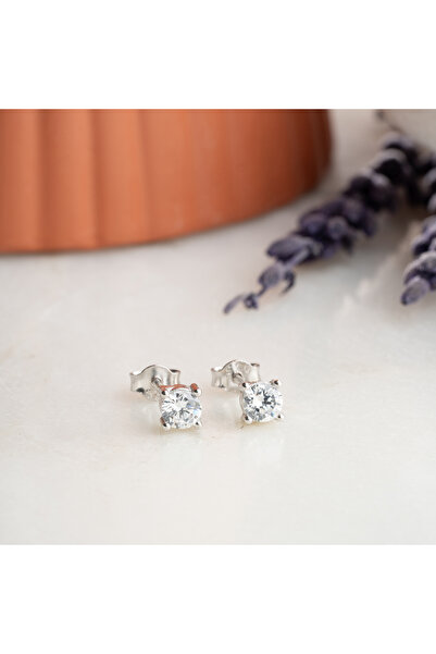 Nereze 925 Ayar Gümüş Pırlanta Montür 4 mm Tektaş Küpe