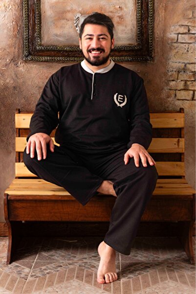 AlsenStore Men's Long Sleeve Two Thread Pajamas Set Buttoned Plus Size