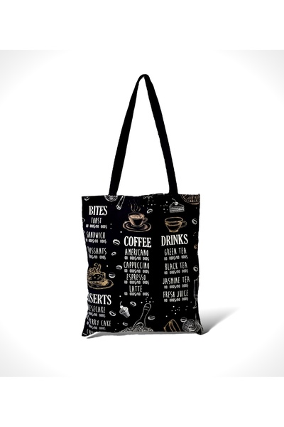 Toz Vintage Geantă neagră de umăr din pânză de cafea cu model dublu