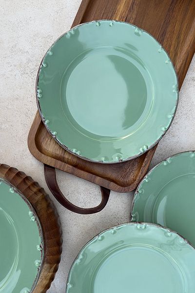 porselenden Bastien 6-seater 19 cm daily green porcelain cake presentation plate set