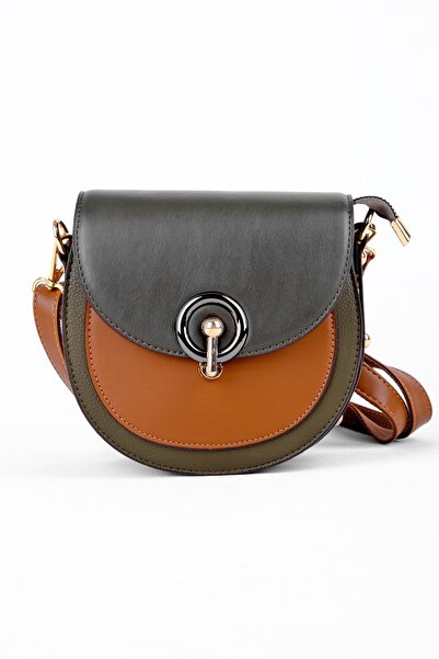 Lal Shoes & Bags Γυναικεία τσάντα ώμου μικρού μεγέθους με κάλυψη (1424)-Χακί