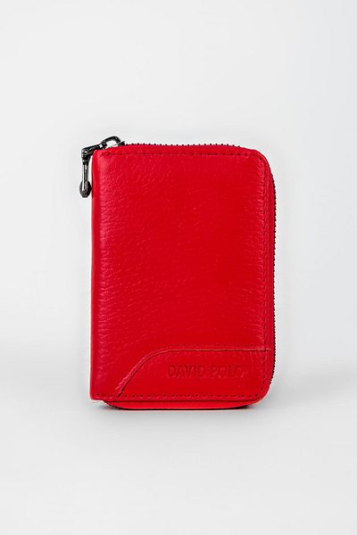 Lal Shoes & Bags Унисекс портфейл от естествена кожа с цип - червен