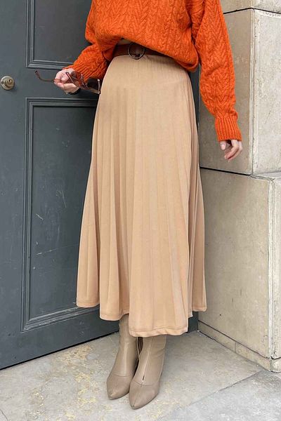 lamelif Πλισέ φούστα Adelina Milk Brown Χρώμα