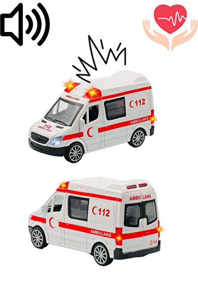welcomein Boxed Toy Licensed Metal Pull Drop Mercedes Ambulance 1:30 Scale with Sound and Light Doors Opened