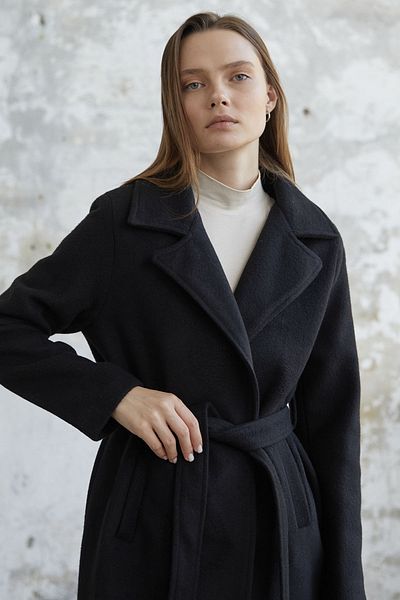 InStyle Stamped Belted Lined Coat - Black
