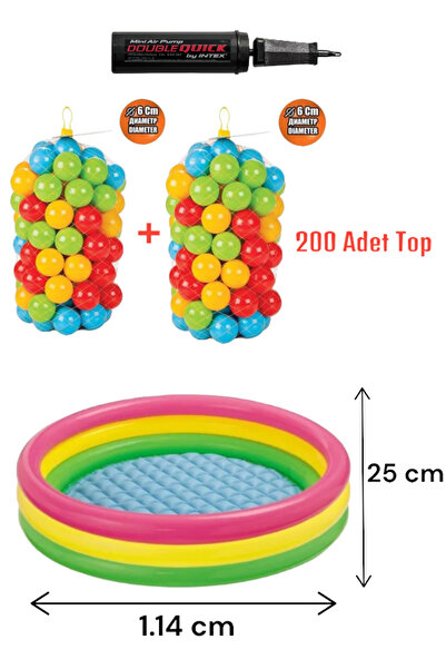 YILDIRIM OYUNCAK 1.14 Cm 3 Node Colorful Pool 200 Pieces 6 cm Ball and Pool P...
