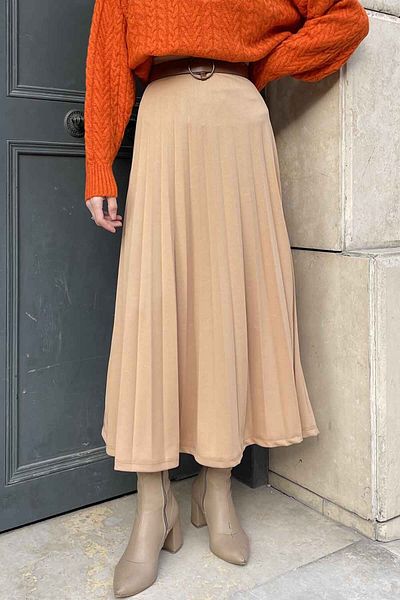 lamelif Πλισέ φούστα Adelina Milk Brown Χρώμα