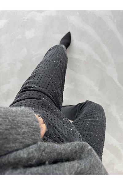 Laluvia Anthrazitfarbene Markenmodell-Jeans mit Steinfront