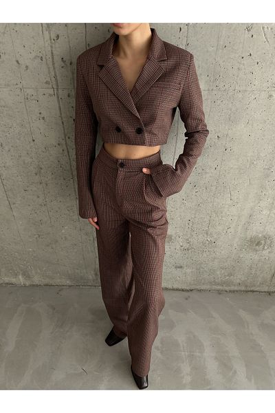 Laluvia Set aus Jacke und Hose in Weinrot mit Karomuster
