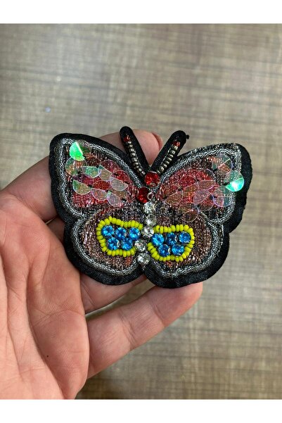 Gönülden Tasarım 8X6 CM ÜTÜ İLE YAPIŞAN TAŞ BONCUK İŞLEME KELEBEK ARMA APLİKE...