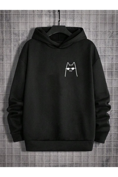 khufu SWEATSHIRT IMPRIMAT PISICĂ NEGRĂ CU GLUGĂ