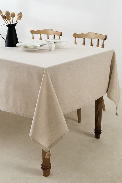 Denizli Concept Fata de Masa Selendi Bej 150x220 Cm - Fata de Masa Culoare Solida cu Ciciucuri