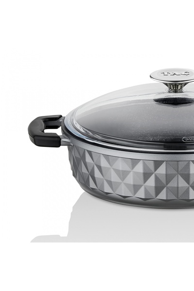 Taç Bella Glass Lid Cast Iron Flat Pot 24 Cm Gray