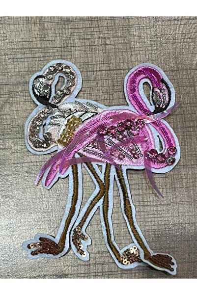 Gönülden Tasarım 13 × 10 سم خرزة من الترتر والتطريز على شكل طائر فيلامنجو الوردي
