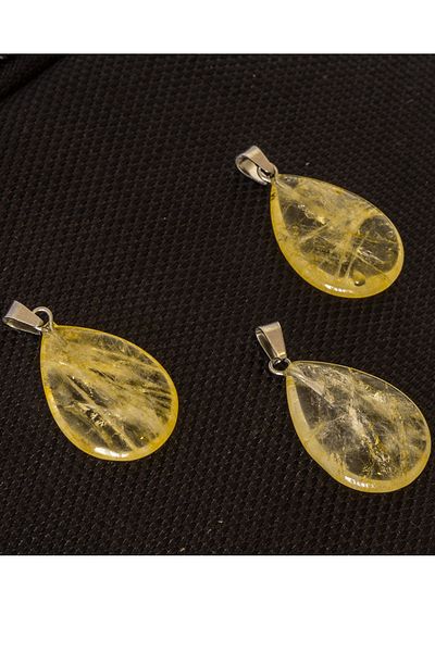 Tesbih Atölyesi Certified Drop Model Real Citrine Stone Necklace - With Silver Apparatus
