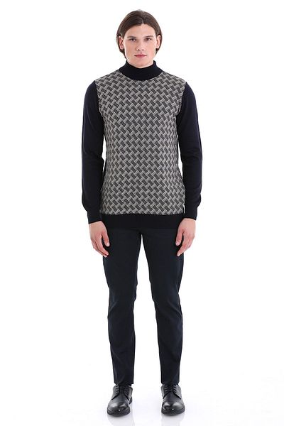 Hatemoğlu Navy Blue Regular Fit Jacquard Half Turtleneck Sweater