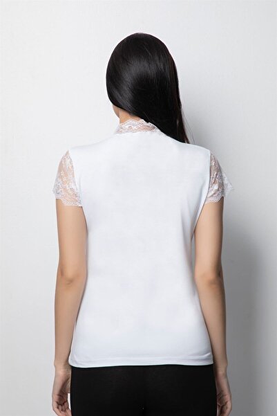 DONEX Body de bază pentru femei, cu jumătate de mânecă, gât și mâneci din dantelă