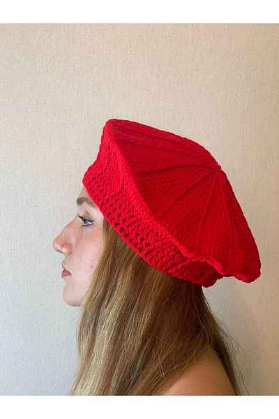 Gönülden Tasarım Hand Knitted Soft Design Painter Beret Women's Beret