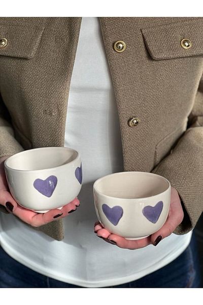 MeGgDecor وعاء دائري على شكل قلب أرجواني مكون من قطعتين