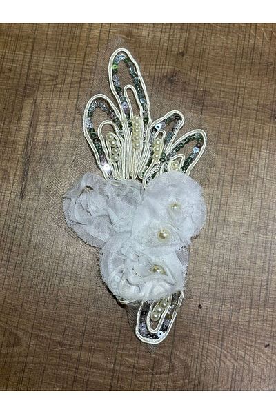 Gönülden Tasarım 25X12CM Mărgele Broderie cu paiete Aplicație de flori albe Guipure Accesoriu de cusut