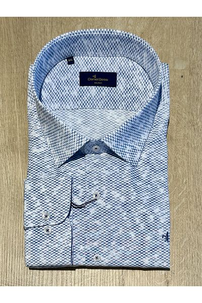 Daniel Bessi Long Sleeve Regular Fit Large Size Micro Patterned Cotton Single Pocket Casual Classic Men's Shirt